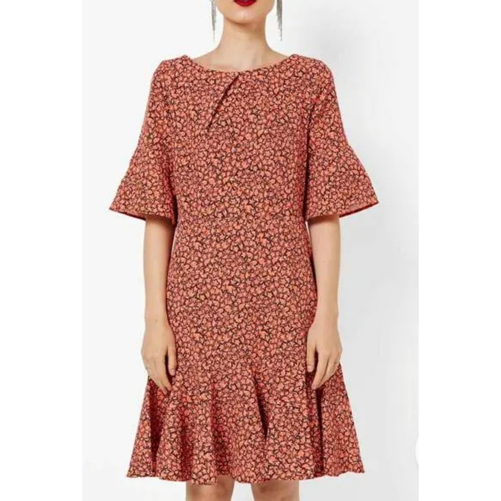 Closet. Star Print A-line Dress With Bell Sleeves Orange Size 12